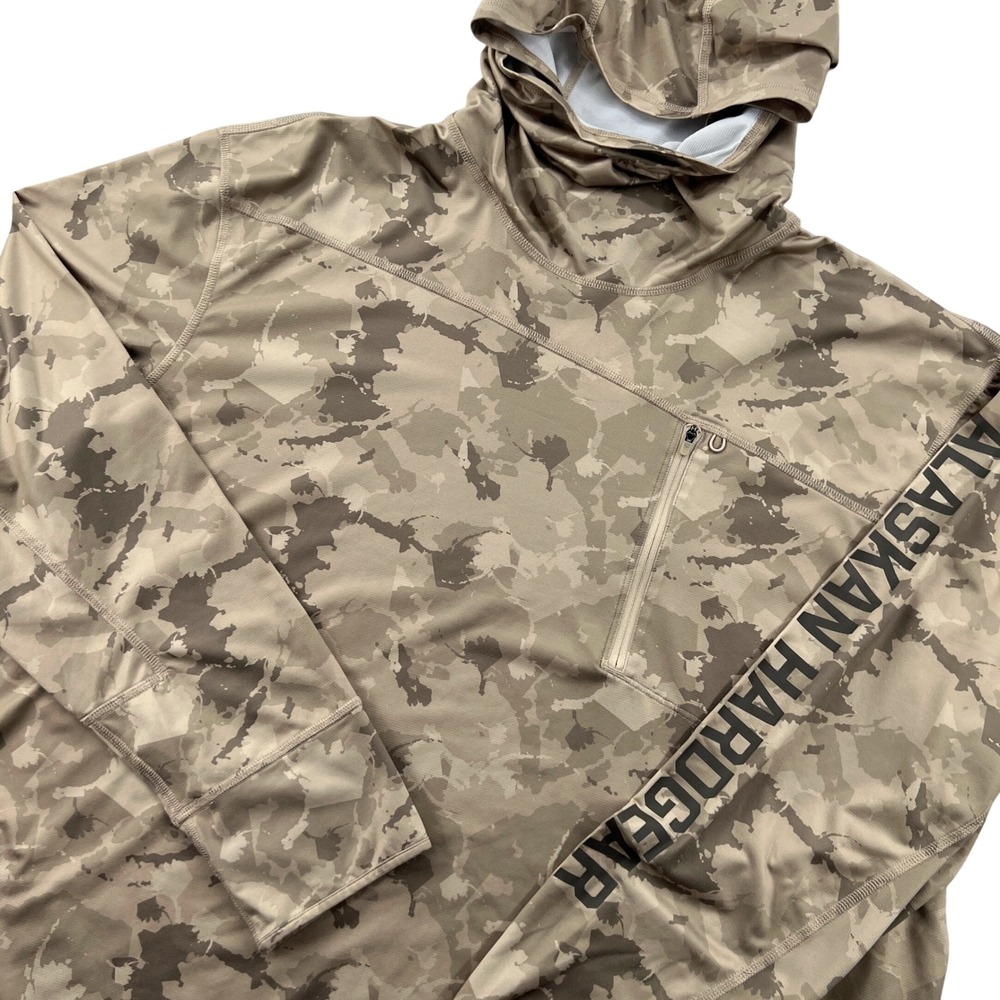 Alaskan Hardgear UP Stream Hoodie Men 2XL Tan Camo Sun Shirt Performance Fishing